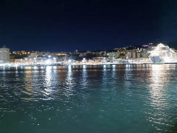 Genova Italy 2019 Amazing Caption Sea Shore Genoa Night Spring — стоковое фото