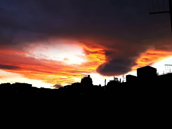 Uma Legenda Incrível Pôr Sol Sobre Mar Cidade Gênova Nos — Fotografia de Stock