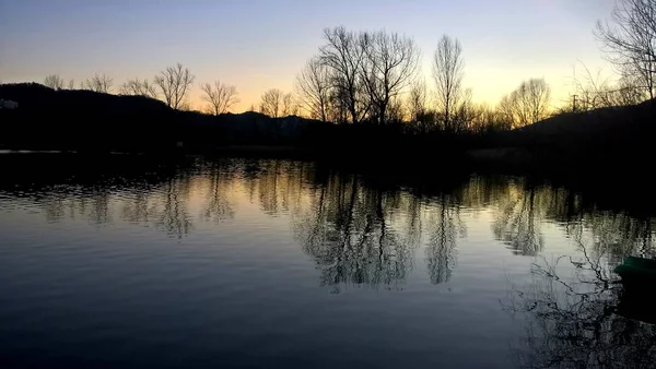 Eine Erstaunliche Bildunterschrift Des Sonnenuntergangs Sommertagen Über Einem Kleinen See — Stockfoto