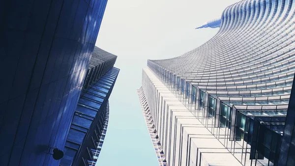 Milano, İtalya - 22.06.2019: Yaz günlerinde Milano şehrine inanılmaz bir başlık . Porta Nuova ilçesinin yeni gökdelenleri ile büyük panoramik manzara.