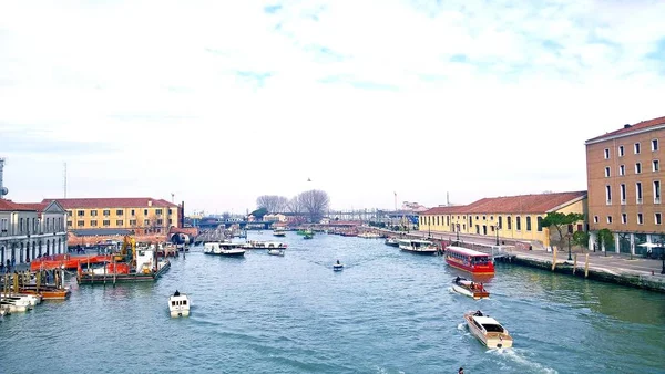 Venedig Italien 2019 Neblig Neblig Venedig Kanal Historische Alte Häuser — Stockfoto