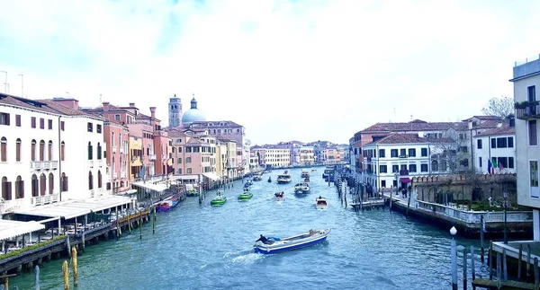 Venedig Italien 2019 Neblig Neblig Venedig Kanal Historische Alte Häuser — Stockfoto