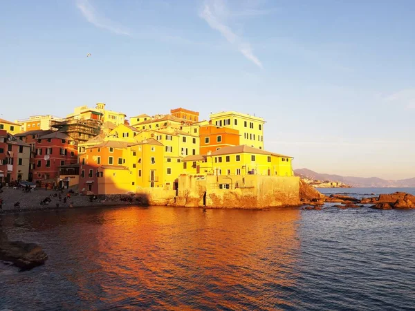 Genova Itália 2019 Paisagem Água Mar Horizonte Pôr Sol Panorama — Fotografia de Stock