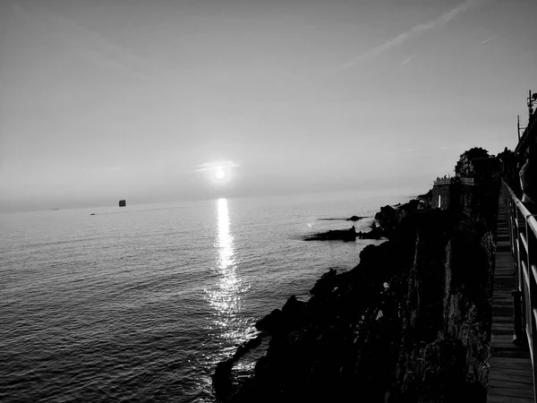 Génova Italia 2019 Paisaje Del Agua Mar Horizonte Del Atardecer —  Fotos de Stock