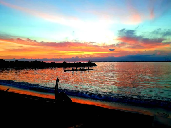 Gênes Italie 2019 Coucher Soleil Horizon Paysage Eau Mer Coucher — Photo