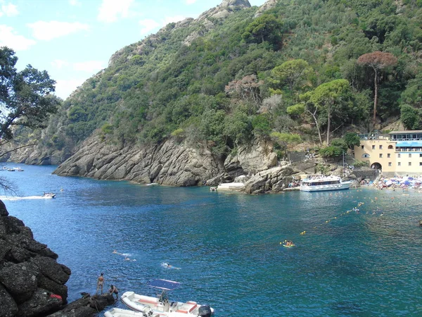 Portofino Italia 2019 Hermosa Bahía Con Casas Colores Portofino Los — Foto de Stock