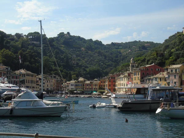 Portofino Italië 2019 Prachtige Baai Met Kleurrijke Huizen Portofino Sumer — Stockfoto