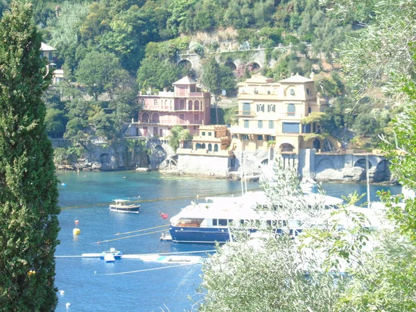 Portofino Italia 2019 Hermosa Bahía Con Casas Colores Portofino Los — Foto de Stock