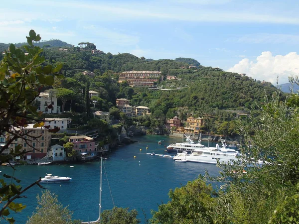 Portofino Italië 2019 Prachtige Baai Met Kleurrijke Huizen Portofino Sumer — Stockfoto