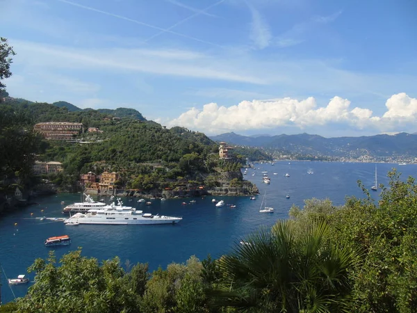 Portofino Italia 2019 Hermosa Bahía Con Casas Colores Portofino Los — Foto de Stock