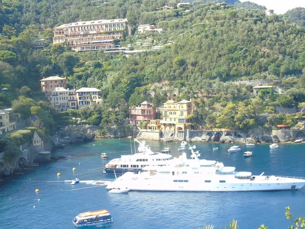 Portofino Włochy 2019 Piękna Zatoka Kolorowymi Domami Portofino Dni Sumer — Zdjęcie stockowe