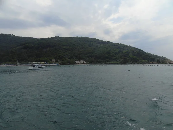 Fantástico Panorama Primavera Cidade Portovenere Esplêndida Cena Noturna Mar Mediterrâneo — Fotografia de Stock