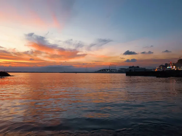 Genova Italy 2020 Beautiful Photography Sunset Sea Clouds Reflection Water — Stock Photo, Image