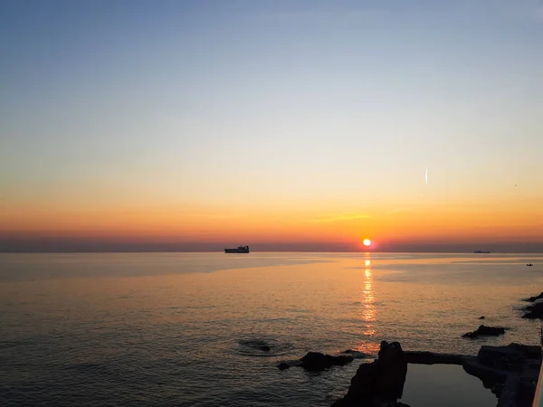 Gênes Italie 2020 Belle Photographie Coucher Soleil Sur Mer Nuages — Photo