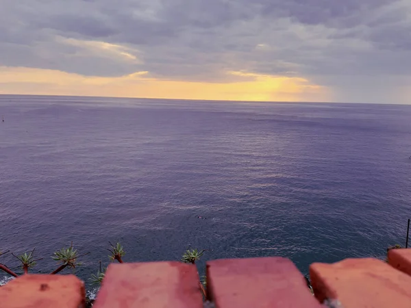 Gênes Italie 2020 Belle Photographie Coucher Soleil Sur Mer Nuages — Photo