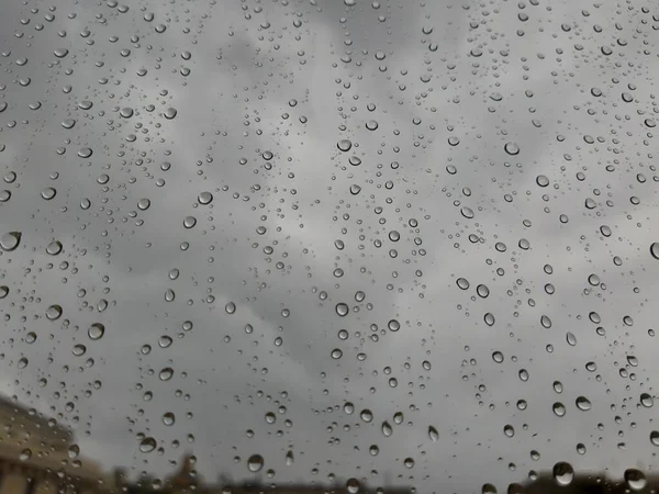 Gyönyörű Fotózás Vízcsepp Felett Ablakon Beltéri Panorámás Kilátás Városra Eső — Stock Fotó