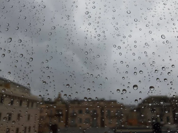 Schöne Fotografie Des Wassertropfens Über Dem Fenster Indoor Rundblick Auf — Stockfoto