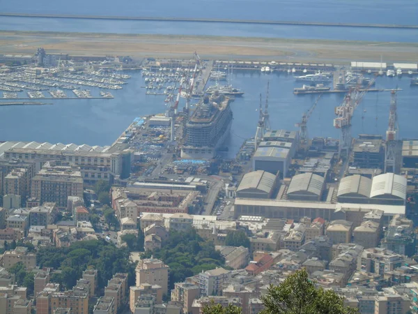 Génova Italia 2020 Hermosa Vista Aérea Panorámica Ciudad Puerto Presa — Foto de Stock