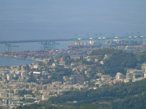 Génova Italia 2020 Hermosa Vista Aérea Panorámica Ciudad Puerto Presa — Foto de Stock