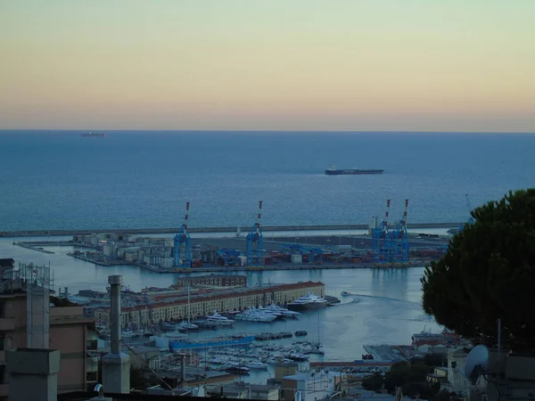 Genua Italien August 2020 Luftaufnahme Von Schifffahrt Und Containerterminal Gestapelten — Stockfoto