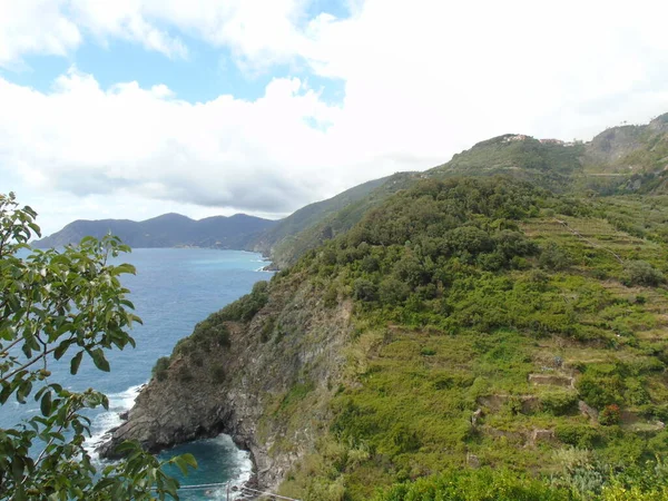 Cinque Terre Talya 2020 Bir Kıyı Balıkçı Köyünün Güzel Manzarası — Stok fotoğraf