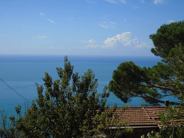 Liguria Italia 2020 Escalera Empinada Con Vistas Mar Que Conduce — Foto de Stock