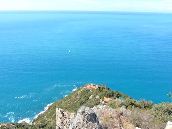 Liguria Italia 2020 Escalera Empinada Con Vistas Mar Que Conduce — Foto de Stock