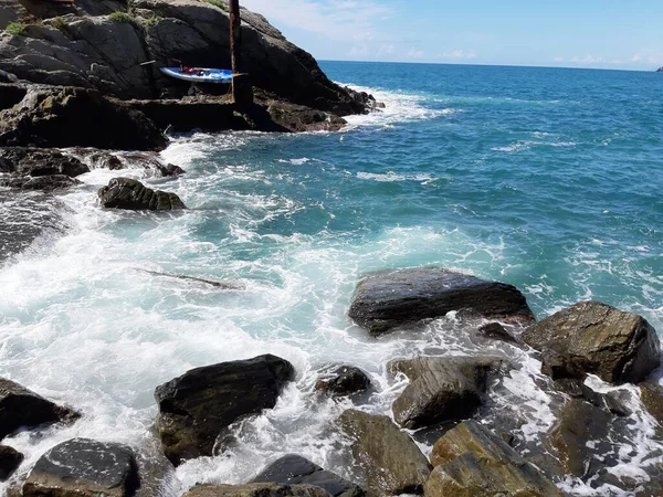 Cinque Terre Talya 2020 Bir Kıyı Balıkçı Köyünün Güzel Manzarası — Stok fotoğraf