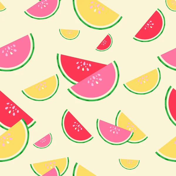 Sommer rote, rosa und gelbe Wassermelonen nahtloses Muster — Stockvektor