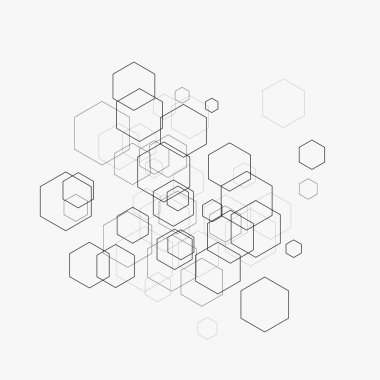 Soyut vektör çizim altıgenler ve çizgili beyaz arka plan üzerinde. Altıgen Infographic. Dijital teknoloji, bilim veya tıbbi kavramı. Altıgen geometrik vektör arka plan.