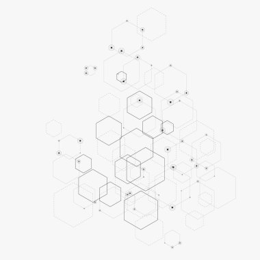 Soyut vektör çizim altıgenler, çizgiler ve noktalar beyaz arka plan ile. Altıgen Infographic. Dijital teknoloji, bilim veya tıbbi kavramı. Altıgen geometrik vektör arka plan.