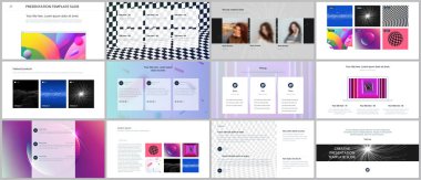 En az sunumlar, Portföy şablonlar ile canlı renkli gradyan arka planlar soyut. Broşür kapak vektör tasarımı. El ilanı, broşür, broşür, rapor, reklam sunma kaymak.