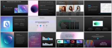 En az sunular, renkli gradyan bulanıklaştırma ve geometrik arka planlar ile portföy şablonlar. Broşür kapak vektör tasarımı. El ilanı, broşür, broşür, rapor, reklam sunma kaymak.