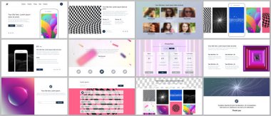 Web sitesi tasarımı, en az sunumları, canlı renkli gradyan arka ile portföy için vektör şablonları. UI, Ux, GUI. Üstbilgileri, pano, iletişim formları tasarım özellikleri sayfa vb.