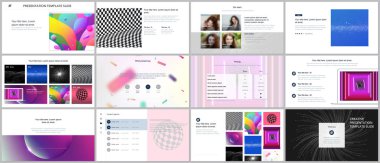 En az sunumlar, Portföy şablonlar ile canlı renkli gradyan arka planlar soyut. Broşür kapak vektör tasarımı. El ilanı, broşür, broşür, rapor, reklam sunma kaymak