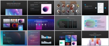 En az sunular, renkli gradyan bulanıklaştırma ve geometrik arka planlar ile portföy şablonlar. Broşür kapak vektör tasarımı. El ilanı, broşür, broşür, rapor, reklam sunma kaymak