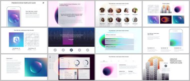 En az sunular, renkli gradyan bulanıklaştırma ve geometrik arka planlar ile portföy şablonlar. Broşür kapak vektör tasarımı. Sunu slaytları el ilanı, broşür, broşür, rapor, pazarlama için