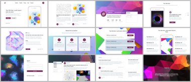 Vektör şablonları Web sitesi tasarımı, en az sunumları, canlı geometrik arka planlar ile portföy için basit şekiller hippi tarzı yaptı. UI, Ux, GUI. Tasarım üstbilgileri, özellikleri sayfasında, blog vb.