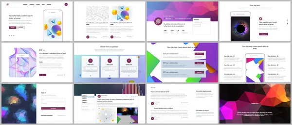 Vektor sablonok, weboldal tervezés, minimális prezentációk, portfolió élénk geometriai háttérrel készült egyszerű alakzat csípő stílusban. UI, Ux, Gui. Design, fejlécek, szolgáltatások oldal, blog, stb. — Stock Vector