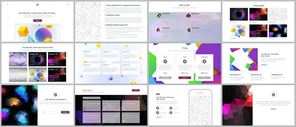 Modelos vetoriais para design de sites, apresentações mínimas, portfólio com fundos geométricos vibrantes feitos formas simples em estilo hipster. UI, UX, GUI. Design de cabeçalhos, página de recursos, blog etc — Vetor de Stock