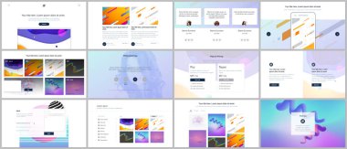 Web sitesi tasarımı, en az sunumları, geometrik renkli desenler, degradeler, sıvı şekilleri ile portföy için vektör şablonları. UI, Ux, GUI. Tasarım üstbilgileri, Pano, özellikleri sayfasında, blog vb.