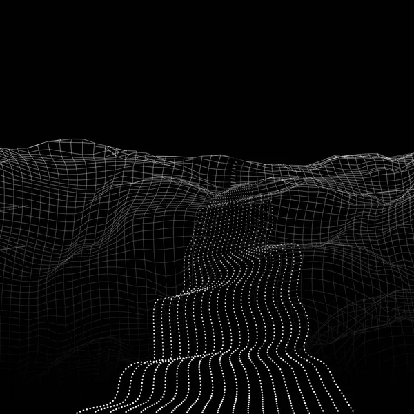 Infographie futuriste du flux de données massives sur la cybersurface numérique. Informatique quantique, cryptographie, infographie des technologies à la mode. Visualisation 3D Bigdata. Conception abstraite de vecteurs de données visuelles . — Image vectorielle