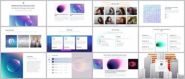 En az sunular, renkli gradyan bulanıklaştırma ve geometrik arka planlar ile portföy şablonlar. Broşür kapak vektör tasarımı. Sunu slaytları el ilanı, broşür, broşür, rapor, pazarlama için.