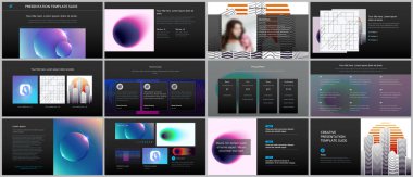 En az sunular, renkli gradyan bulanıklaştırma ve geometrik arka planlar ile portföy şablonlar. Broşür kapak vektör tasarımı. El ilanı, broşür, broşür, rapor, reklam sunma kaymak.