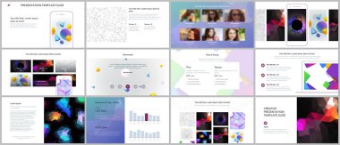 En az sunusu, Portföy şablonlar canlı geometrik arka planlar ile basit şekiller hippi tarzı yaptı. Broşür kapak vektör tasarımı. El ilanı, broşür, broşür, sunu slaytlarını rapor