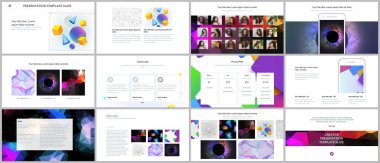 En az sunusu, Portföy şablonlar canlı geometrik arka planlar ile basit şekiller hippi tarzı yaptı. Broşür kapak vektör tasarımı. El ilanı, broşür, broşür, sunu slaytlarını rapor