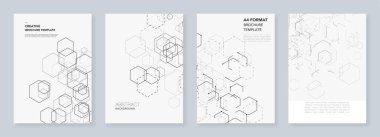 En az broşür şablonları altıgenler ve beyaz çizgiler. Altıgen Infographic. Dijital teknoloji, bilim veya tıbbi kavramı. El ilanı, broşür, broşür, rapor, tanıtımı için şablonlar.