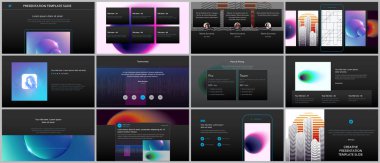 En az sunular, renkli gradyan bulanıklaştırma ve geometrik arka planlar ile portföy şablonlar. Broşür kapak vektör tasarımı. El ilanı, broşür, broşür, rapor, reklam sunma kaymak.