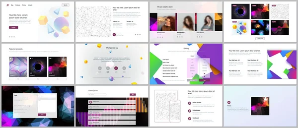 Plantillas vectoriales para el diseño de sitios web, presentaciones mínimas, portafolio con fondos geométricos vibrantes hechas formas simples en estilo hipster. UI, UX, GUI. Diseño de encabezados, página de características, blog, etc. . — Vector de stock