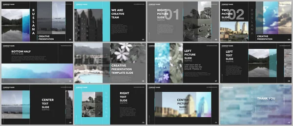 Travel concept presentaties ontwerpsjablonen, portefeuille vector met grafische elementen op zwart. Multifunctionele sjabloon voor presentatie dia, flyer, folder, brochure cover, verslag, reclame. — Stockvector